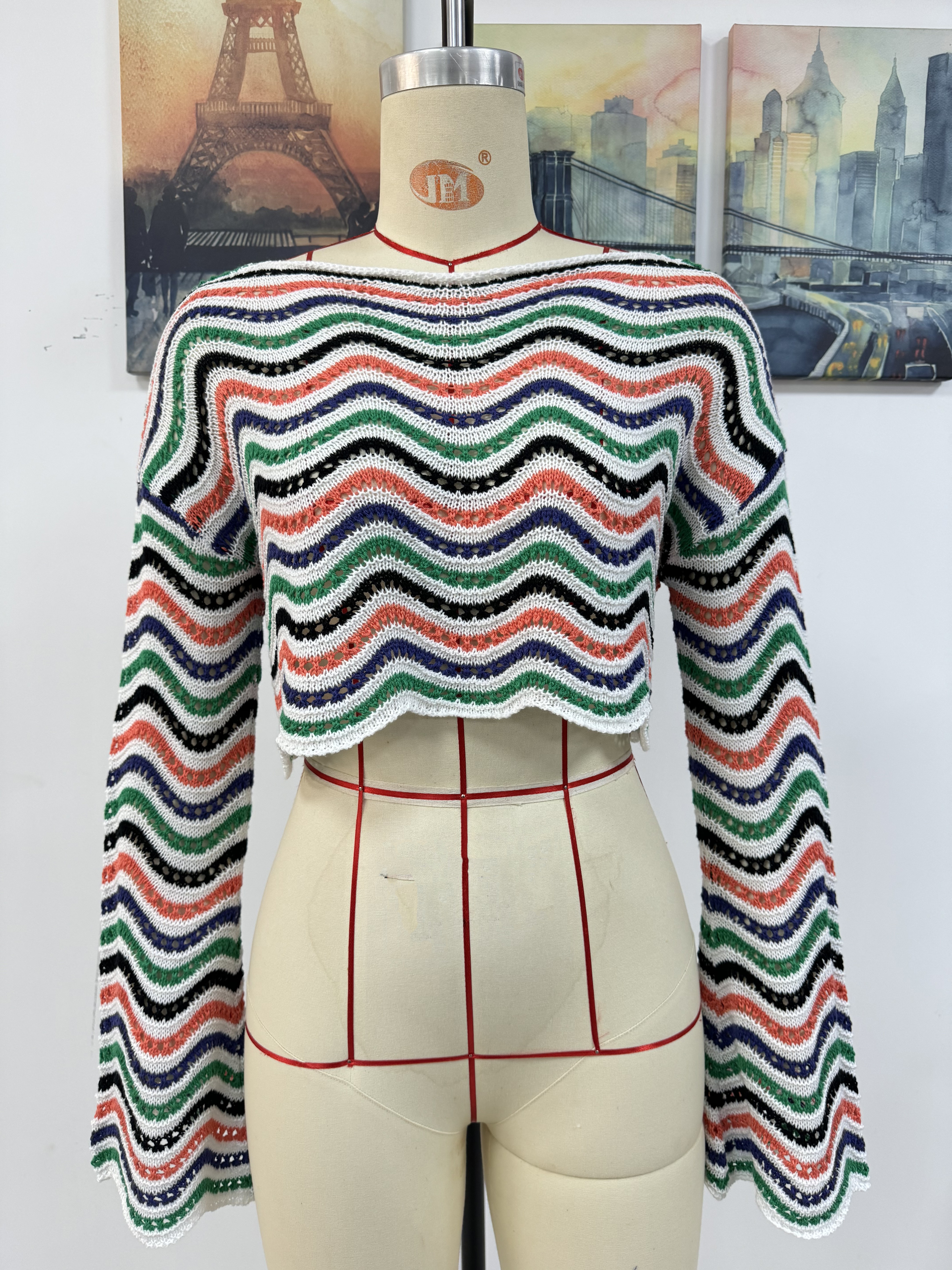 Spring/Summer Round Neck Striped Cover-Up Knit Top