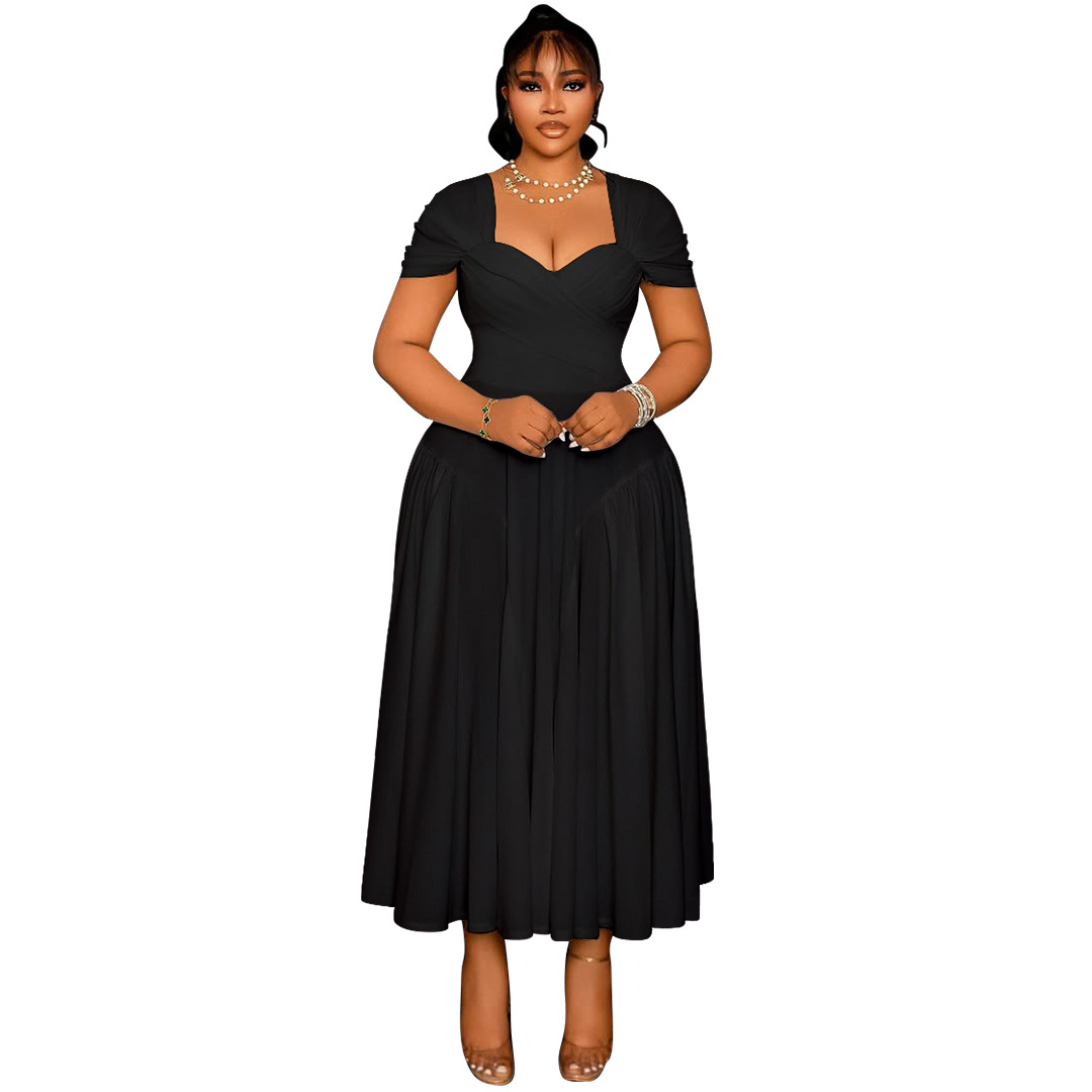 Plus Size Women's Fashion Elegant Square Neck Slim Waist A-line Long Dress