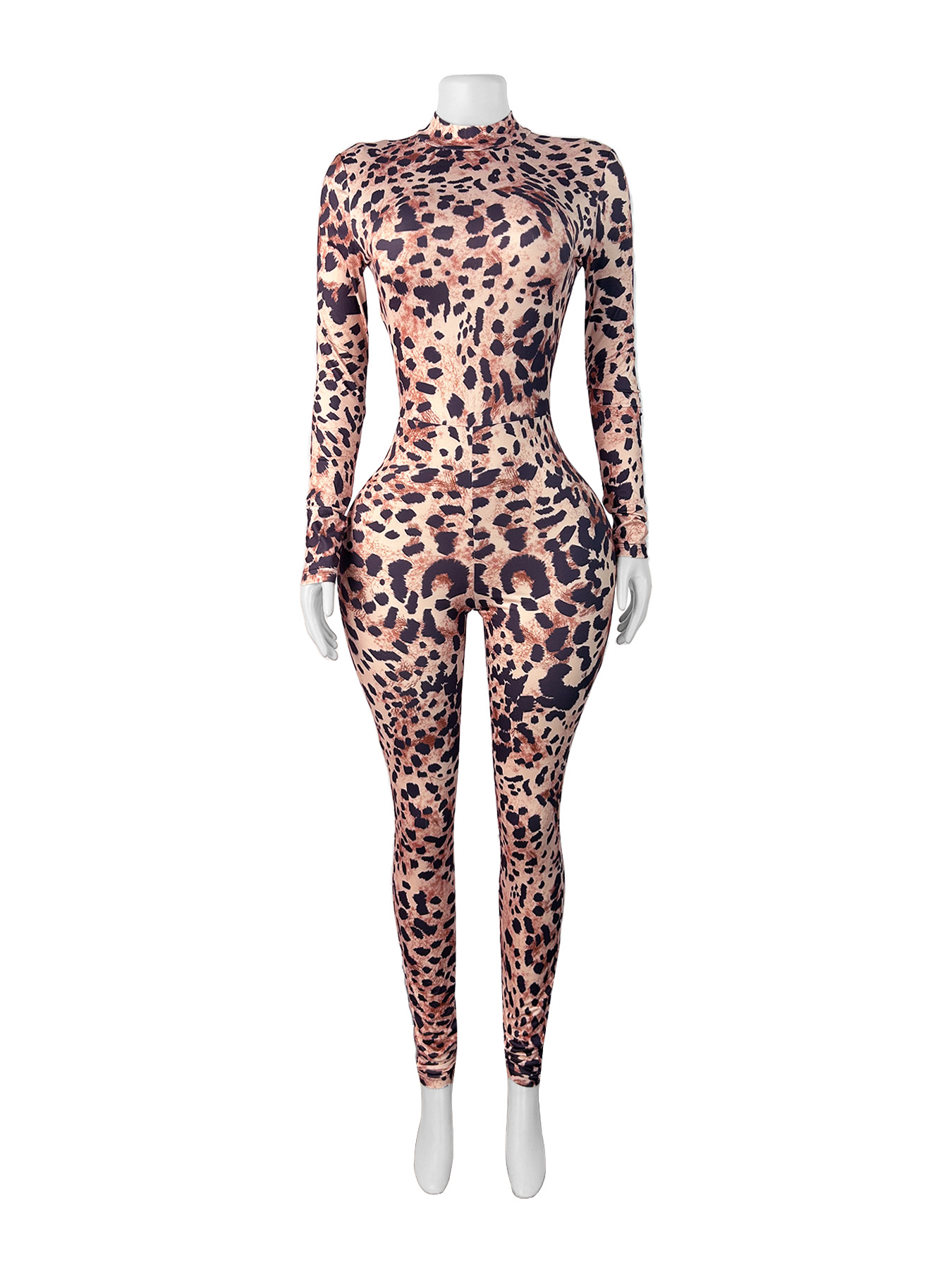 Women Leopard Zipper Print Jumpsuit