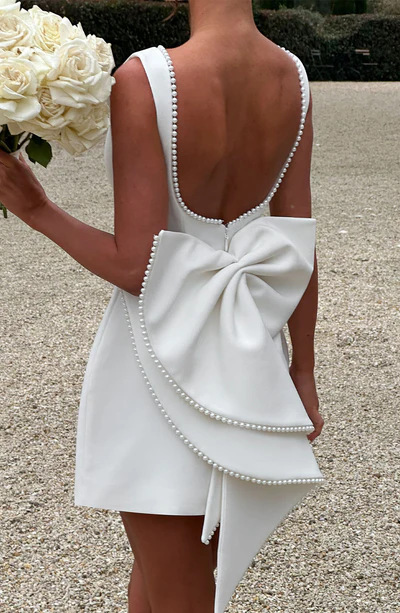 Women Summer Pearl Edge Backless Dress
