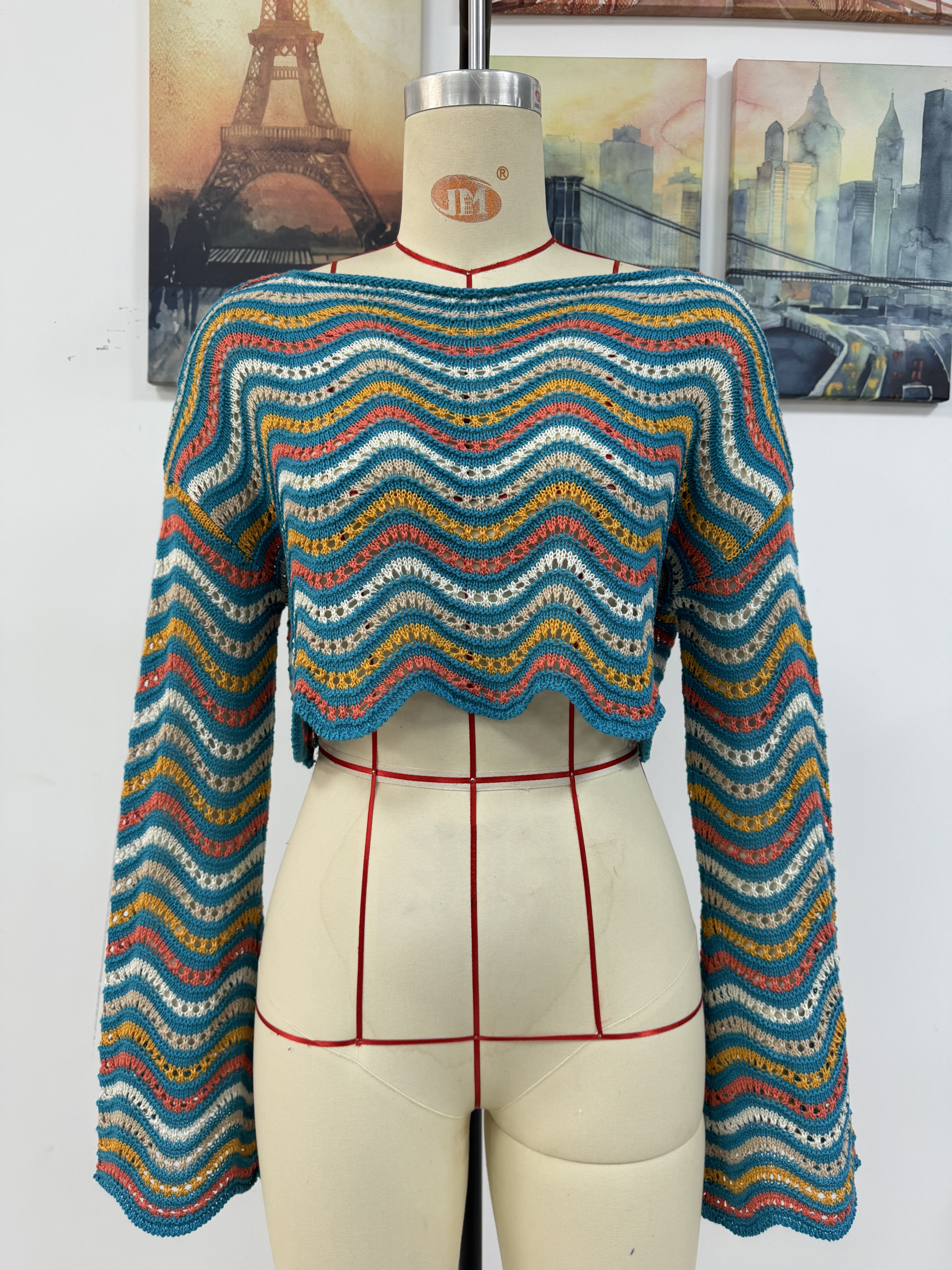 Spring/Summer Round Neck Striped Cover-Up Knit Top