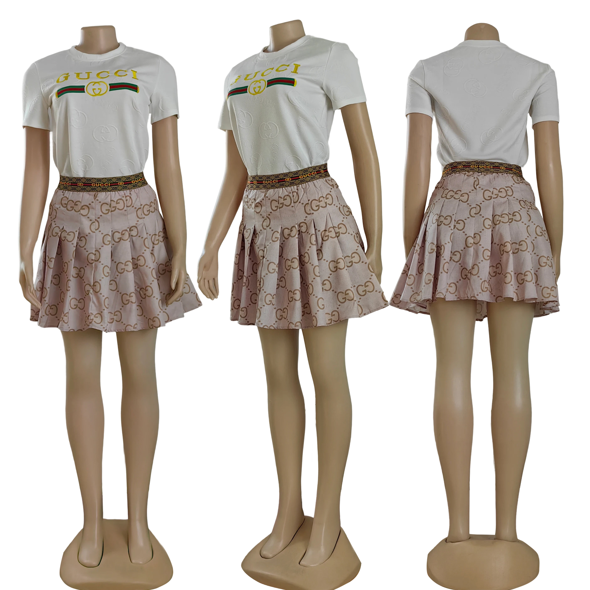 Women Print Short Sleeve  Top and Skirt Two Piece Set