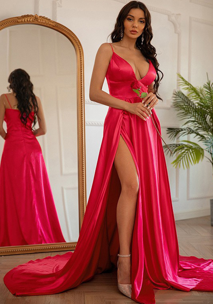 Women Sexy Strapless Slit Formal Party Evening Dress