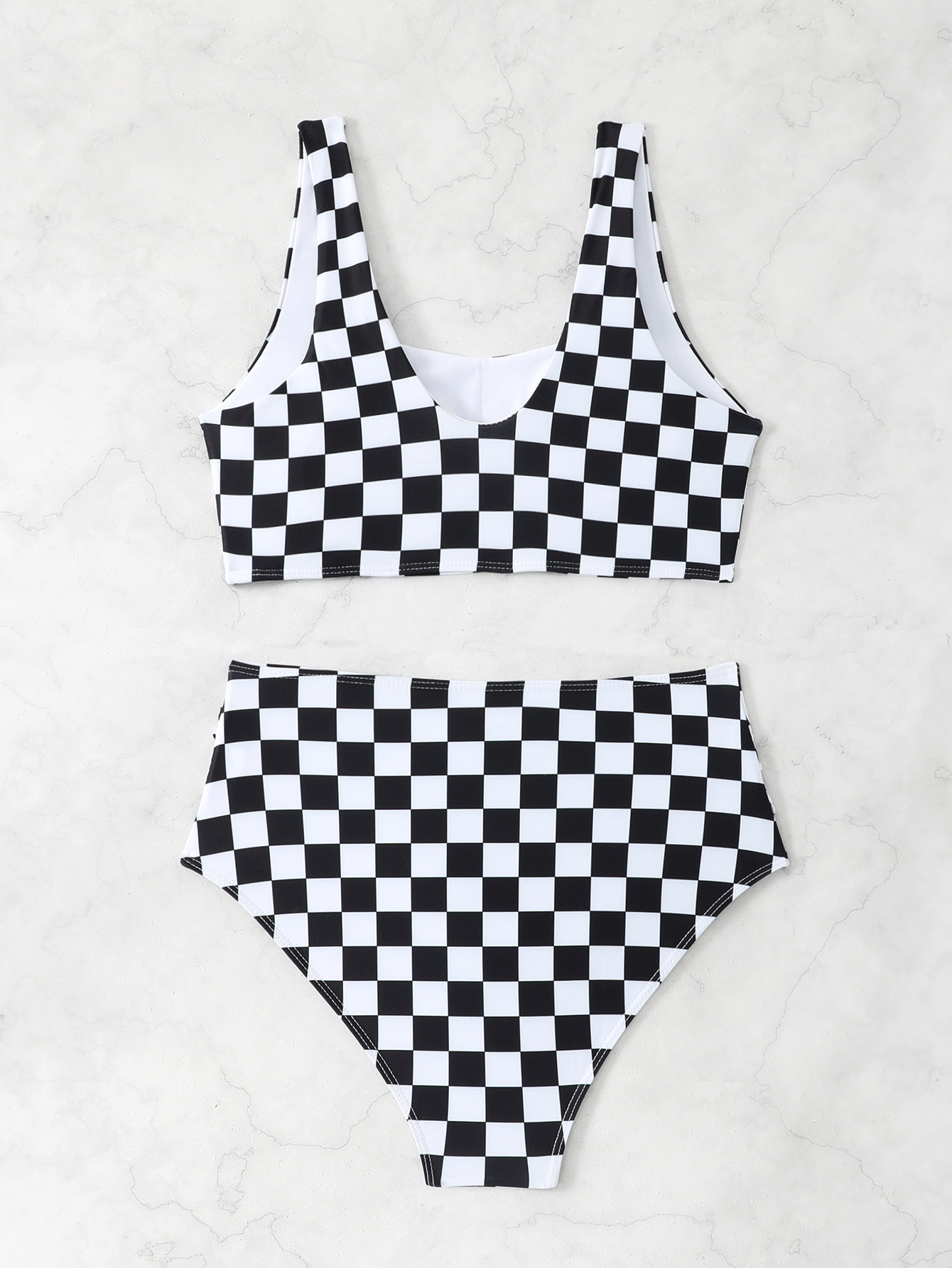 Checkered High-Waist Bikini Two-Piece Sport Swimsuit
