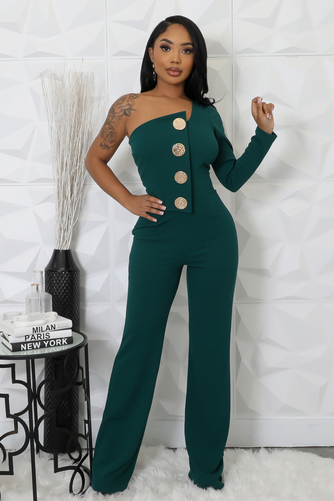 Women Sexy One Shoulder Long Sleeve Jumpsuits
