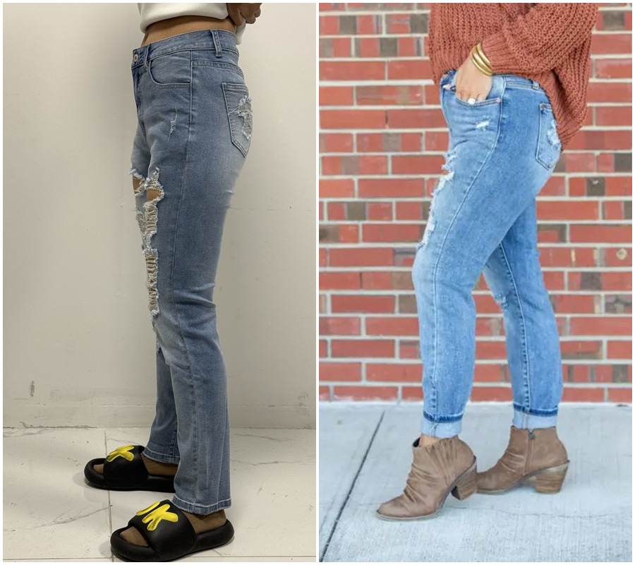 Light Color Tight Ripped Mid-Waist Denim Pants Streetwear