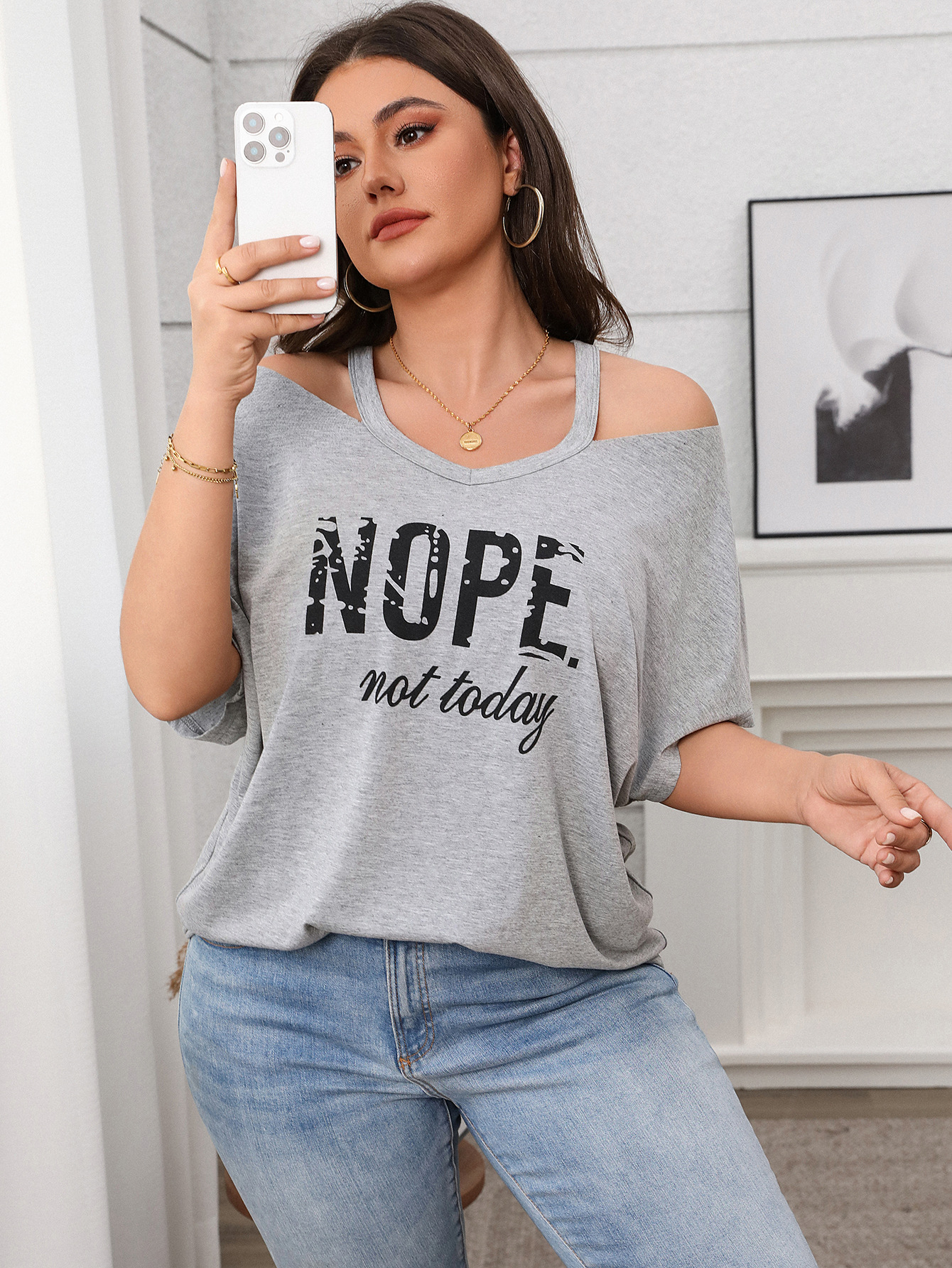 Spring Casual Plus Size Women's Short-Sleeve Off-Shoulder Top