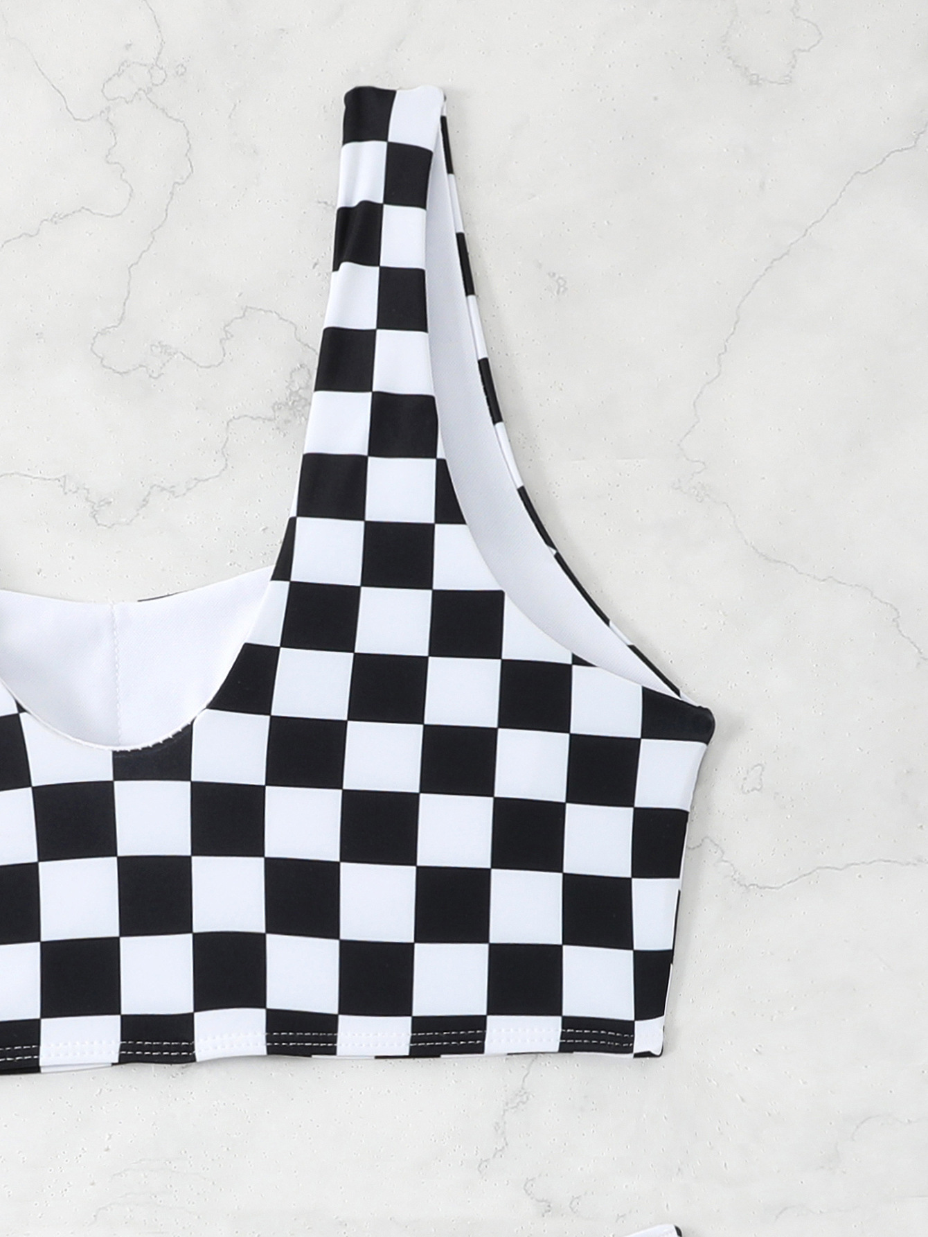 Checkered High-Waist Bikini Two-Piece Sport Swimsuit