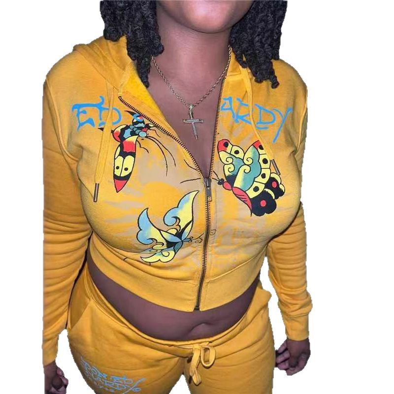 Women's Fashion Print Casual Two Piece Tracksuit Set