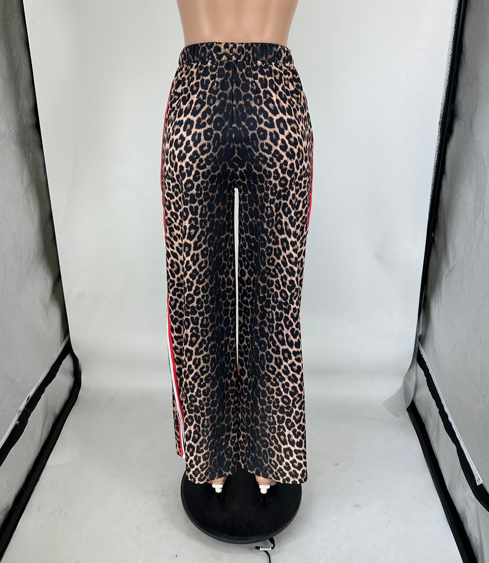 Spring/Summer Fashion Leopard Patchwork Contrast Stripes Casual Straight-Leg Pants