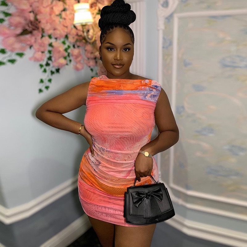 Tight-Fit Sexy Mesh Sleeveless Ruched Bodycon Dress