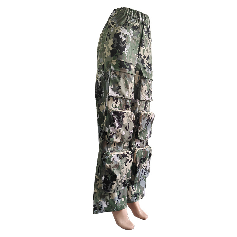 Summer Camouflage Print High-Waist Loose Cargo Pants
