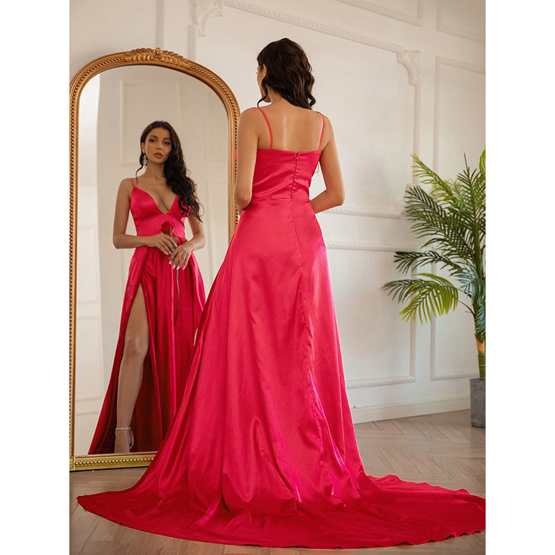 Women Sexy Strapless Slit Formal Party Evening Dress