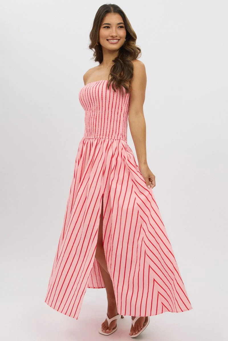 Striped Printed Strapless Sexy Women's Long Dress