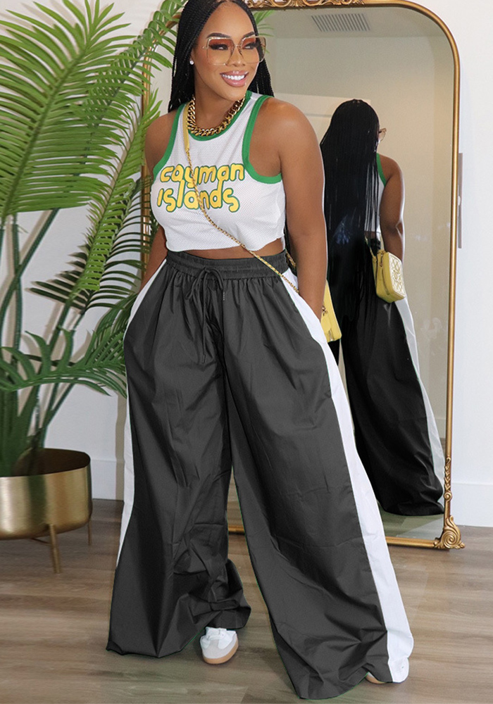 Women Sports Contrast Patchwork Casual Wide Leg Pants