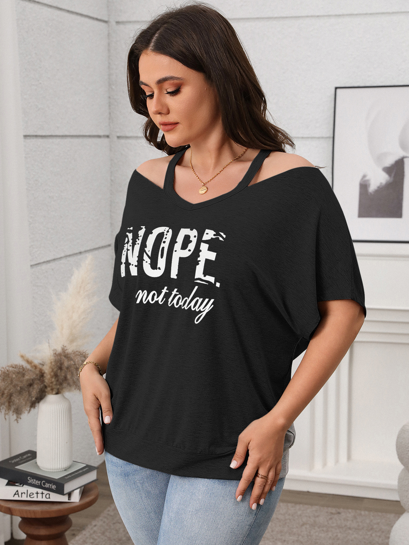 Spring Casual Plus Size Women's Short-Sleeve Off-Shoulder Top
