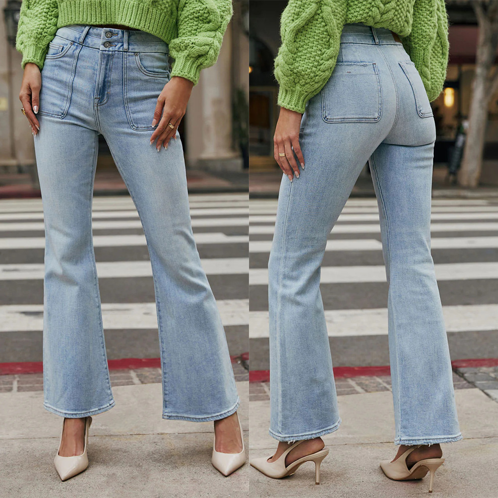 Women Trendy Casual Stretchy Denim Wide Leg Pants