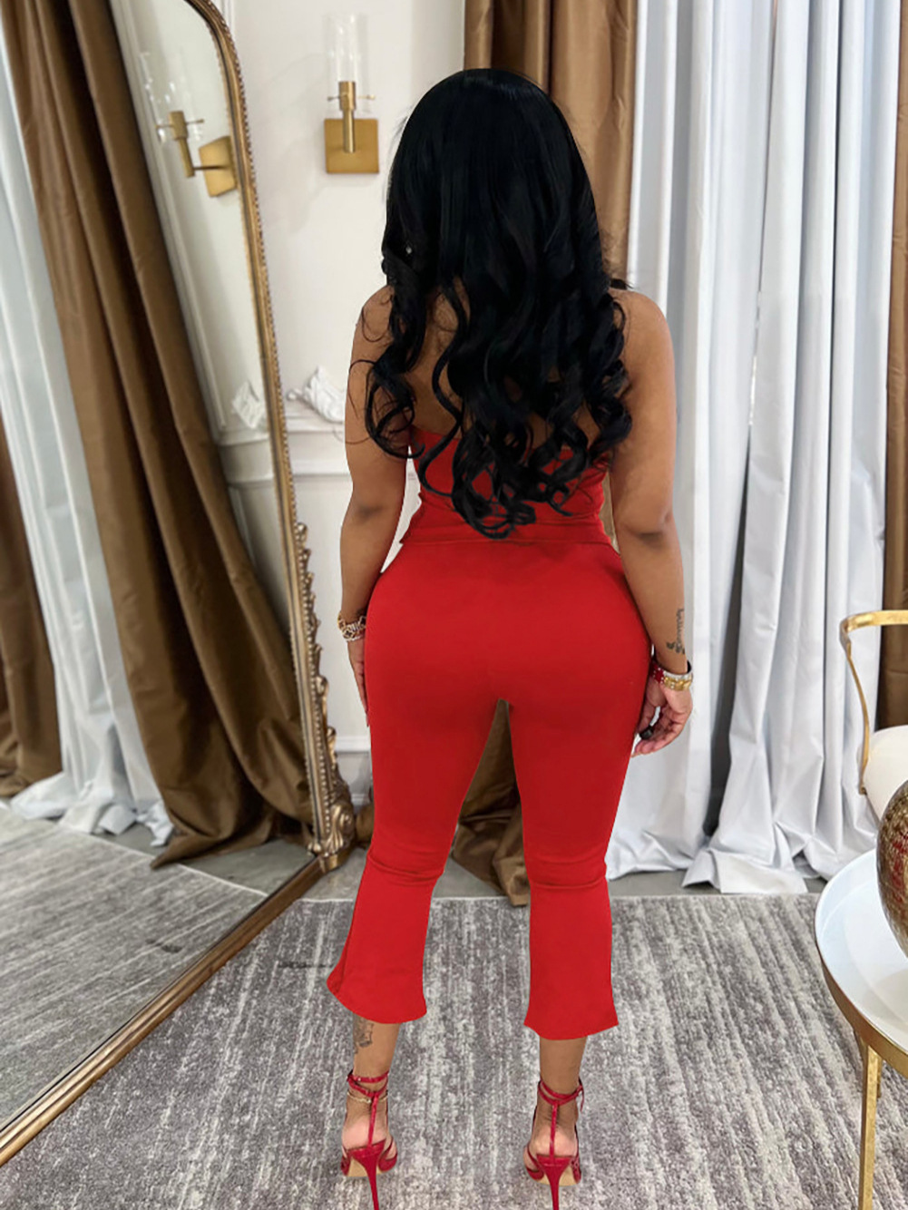 Women Spring Backless Halter Neck Sleeveless Vest and Pants Two Piece Set