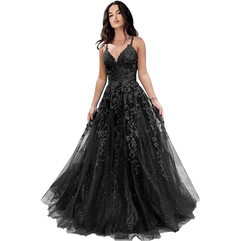 Women Sexy V-Neck Backless Lace Evening Dress