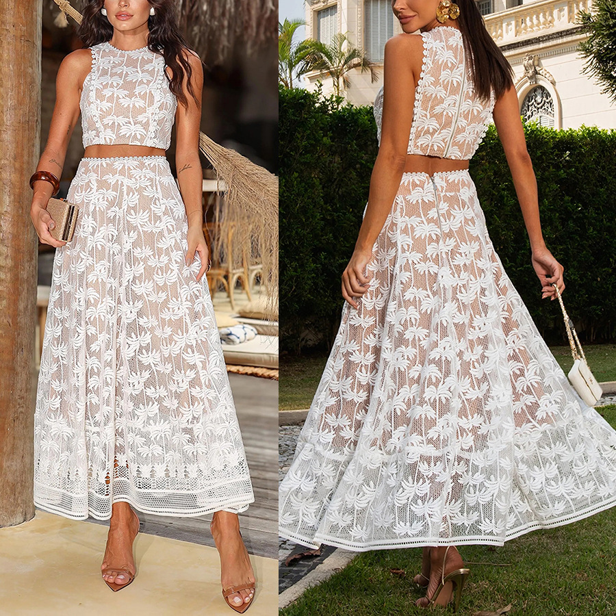 Spring/Summer Sleeveless Top Casual Holiday Skirt Two-Piece Set