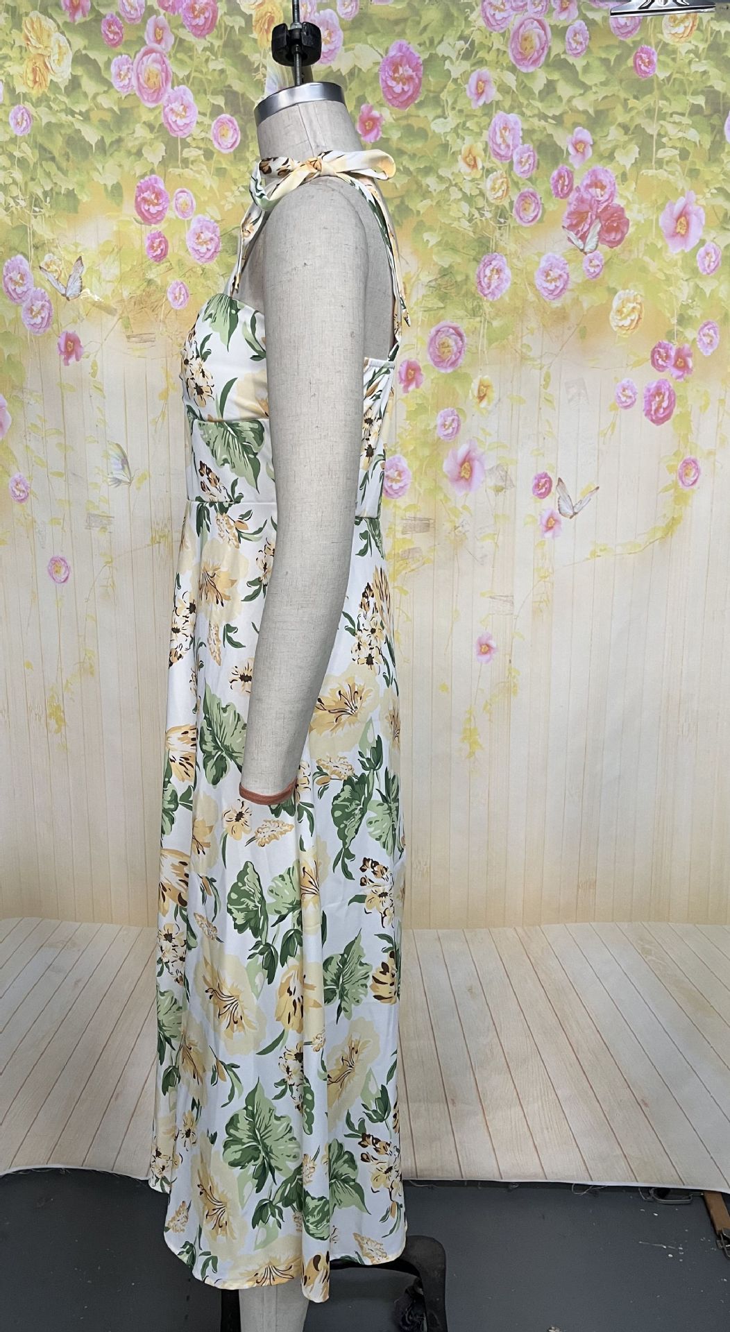 Women's Summer Floral Print Lace-Up Strap Holiday Dress