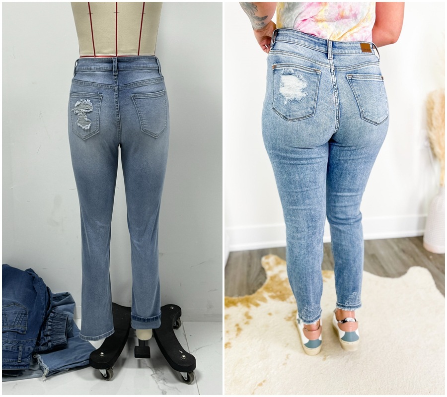 Light Color Tight Ripped Mid-Waist Denim Pants Streetwear