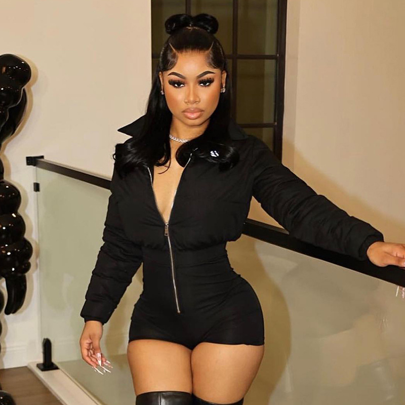 Women Sexy Long Sleeve Zipper Jumpsuit