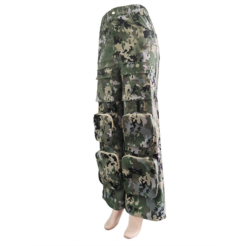 Summer Camouflage Print High-Waist Loose Cargo Pants