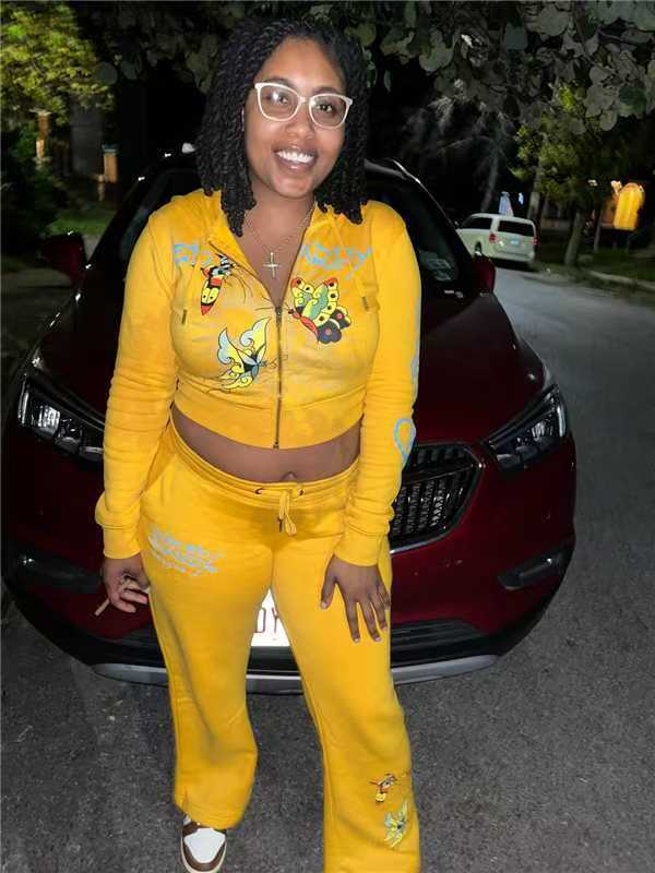 Women's Fashion Print Casual Two Piece Tracksuit Set