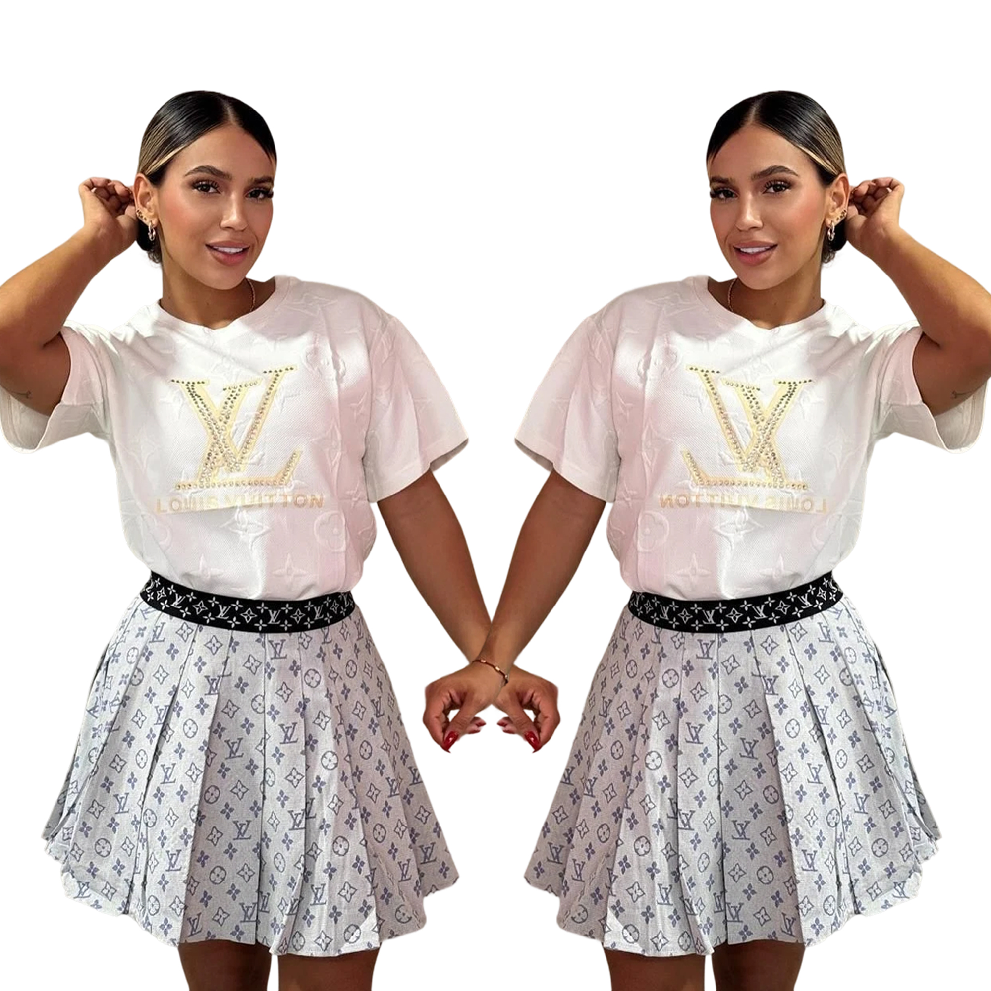Women Print Short Sleeve  Top and Skirt Two Piece Set
