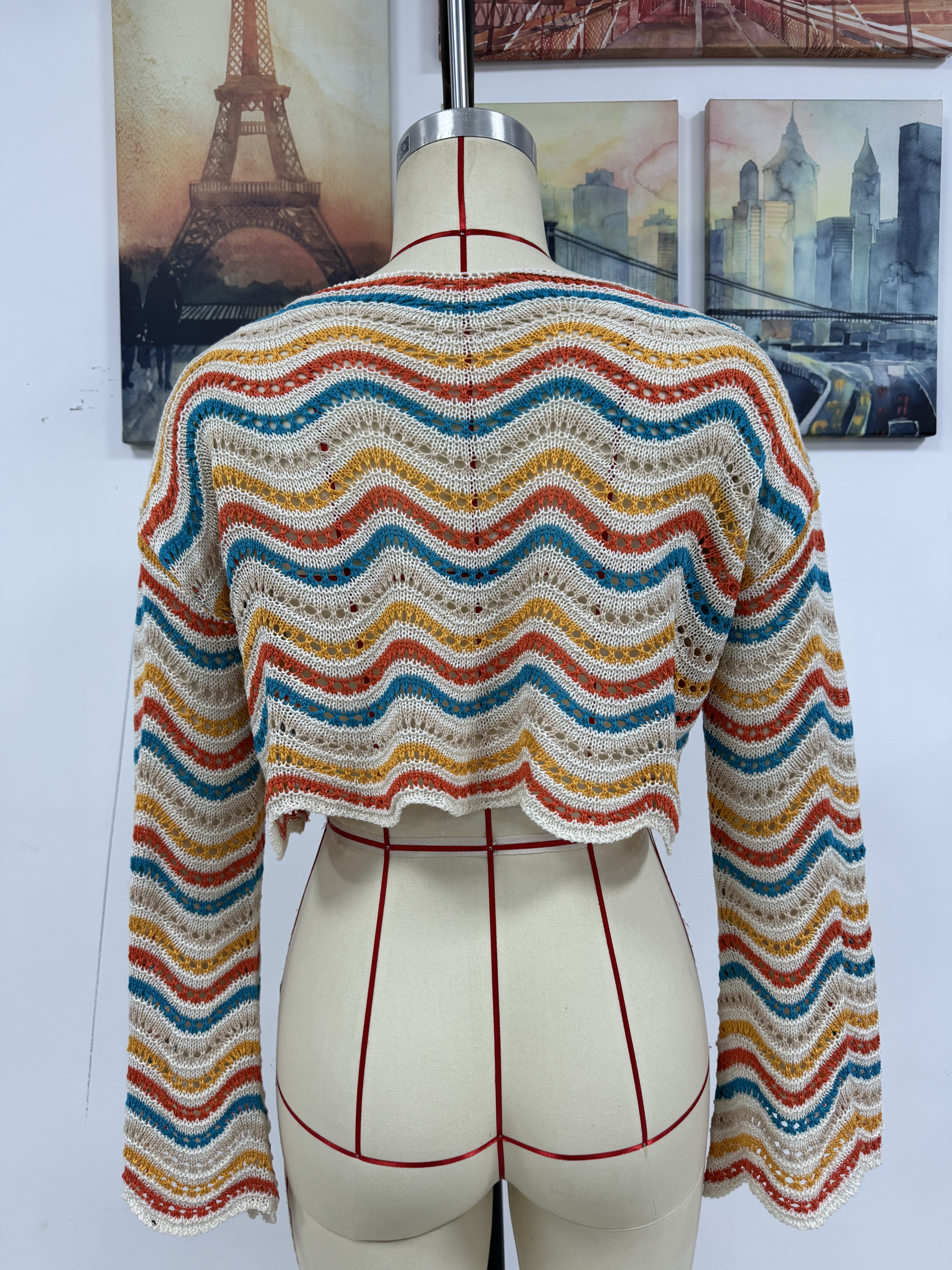 Spring/Summer Round Neck Striped Cover-Up Knit Top
