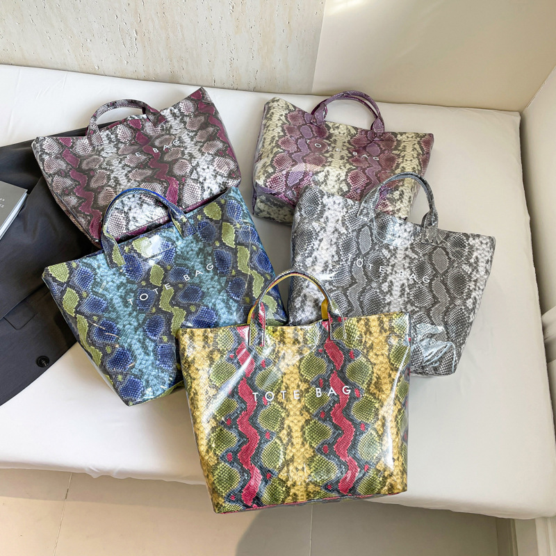 Women Trendy Tote Spring Handbag Snakeskin Shoulder Bag