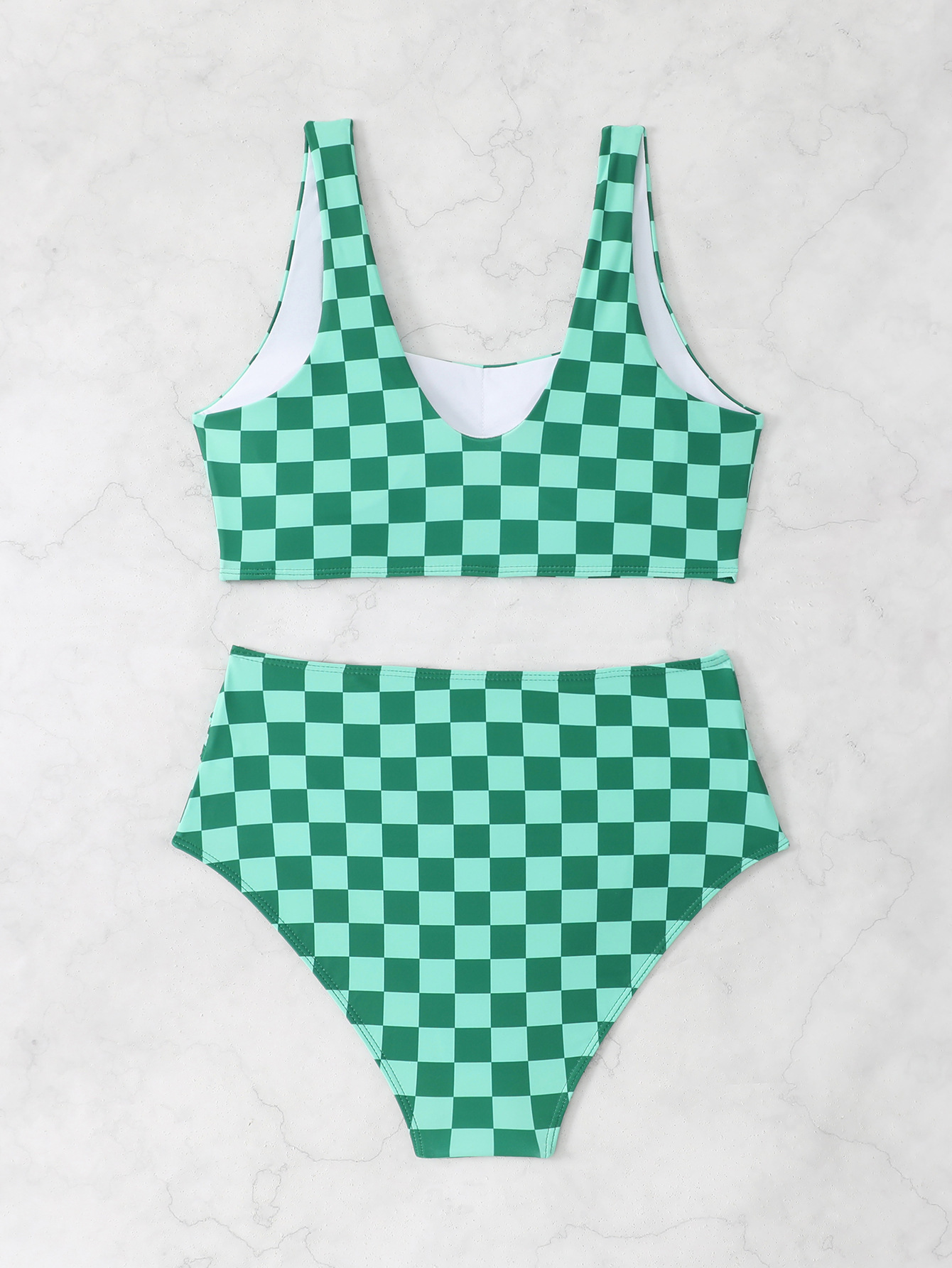 Checkered High-Waist Bikini Two-Piece Sport Swimsuit