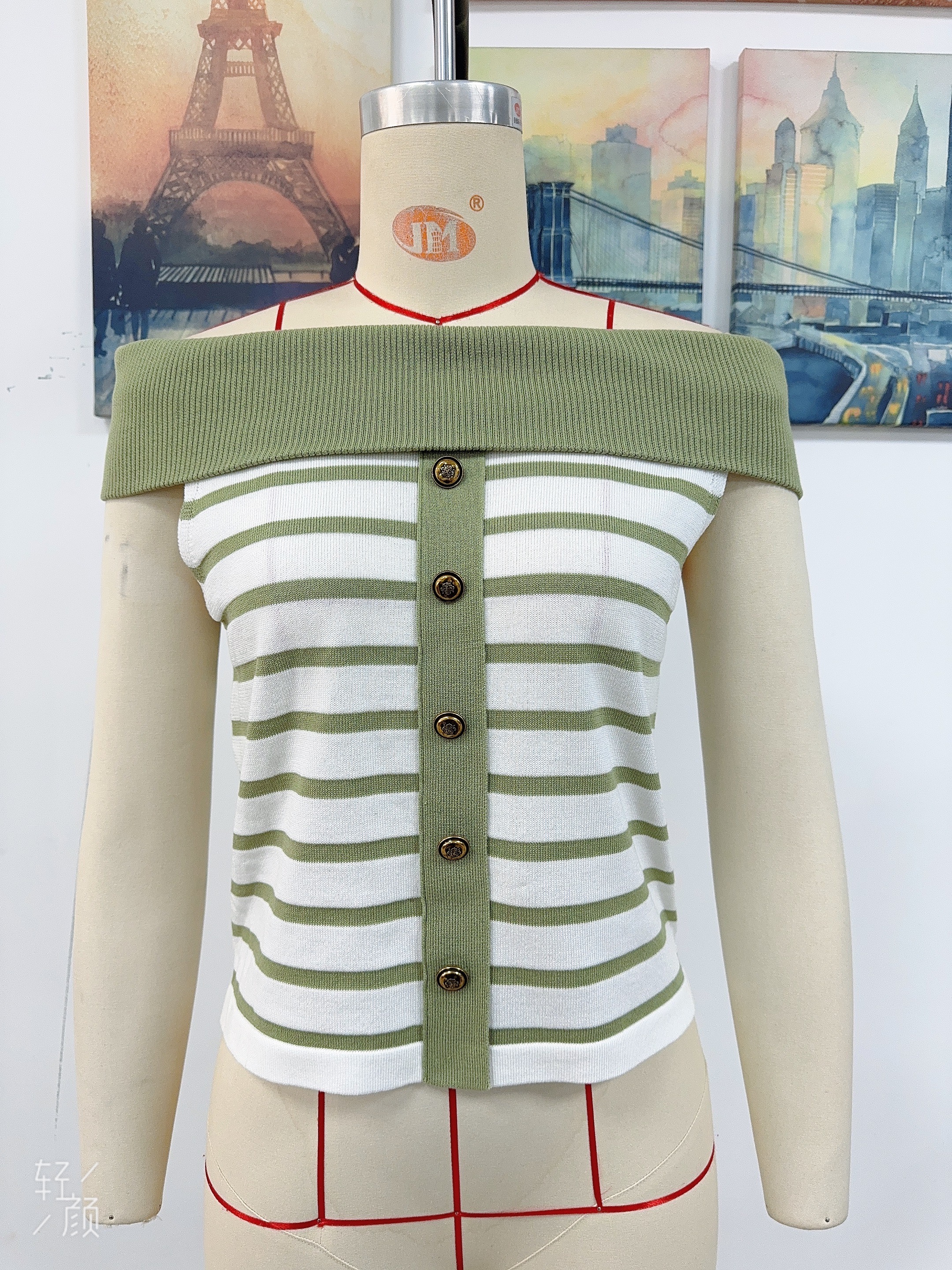 Spring/Summer Women's Fashion Long-Sleeve Striped Off-Shoulder Knit Top