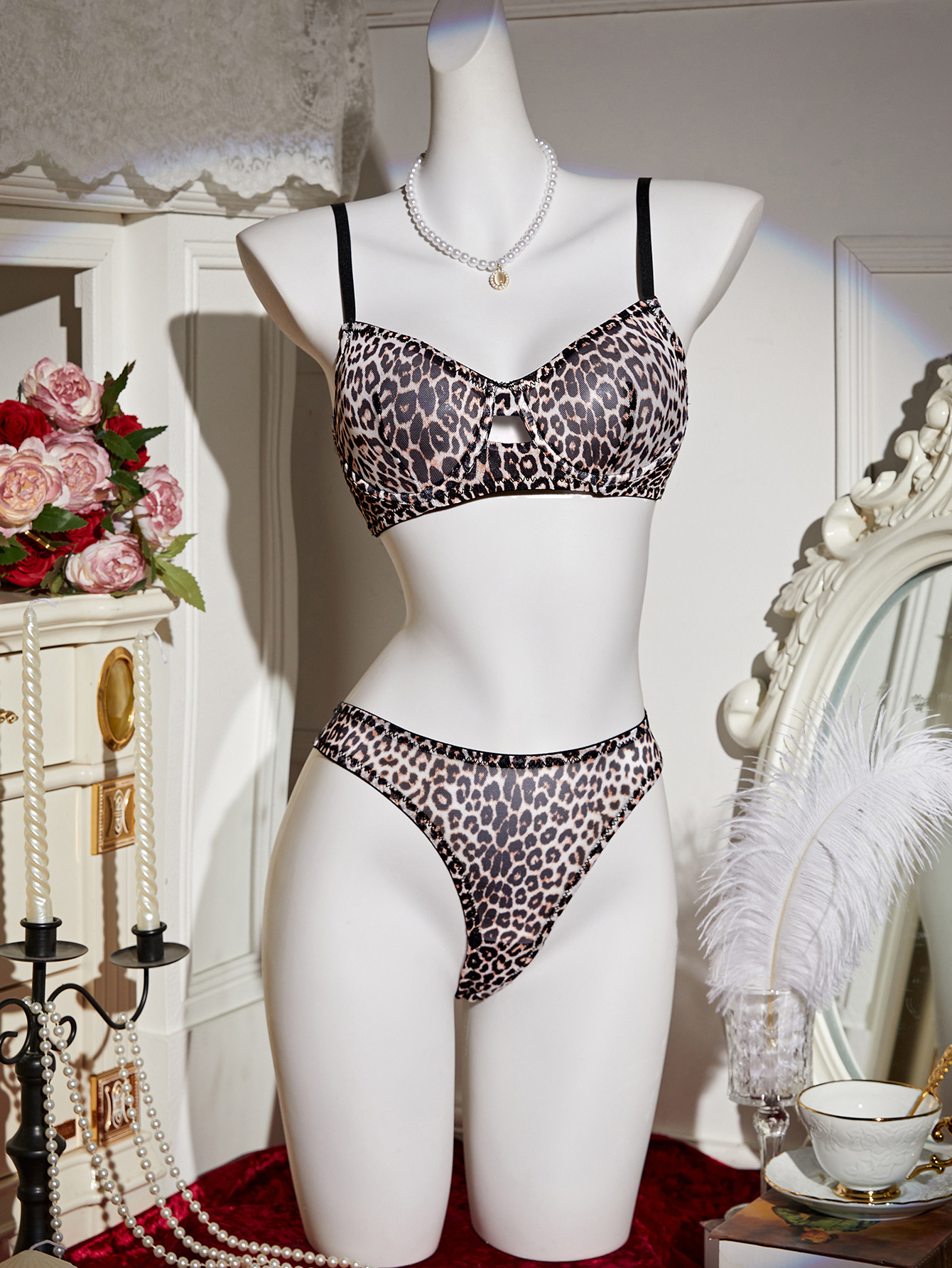 Sexy Lingerie Leopard Bra and Thong Two-Piece Set