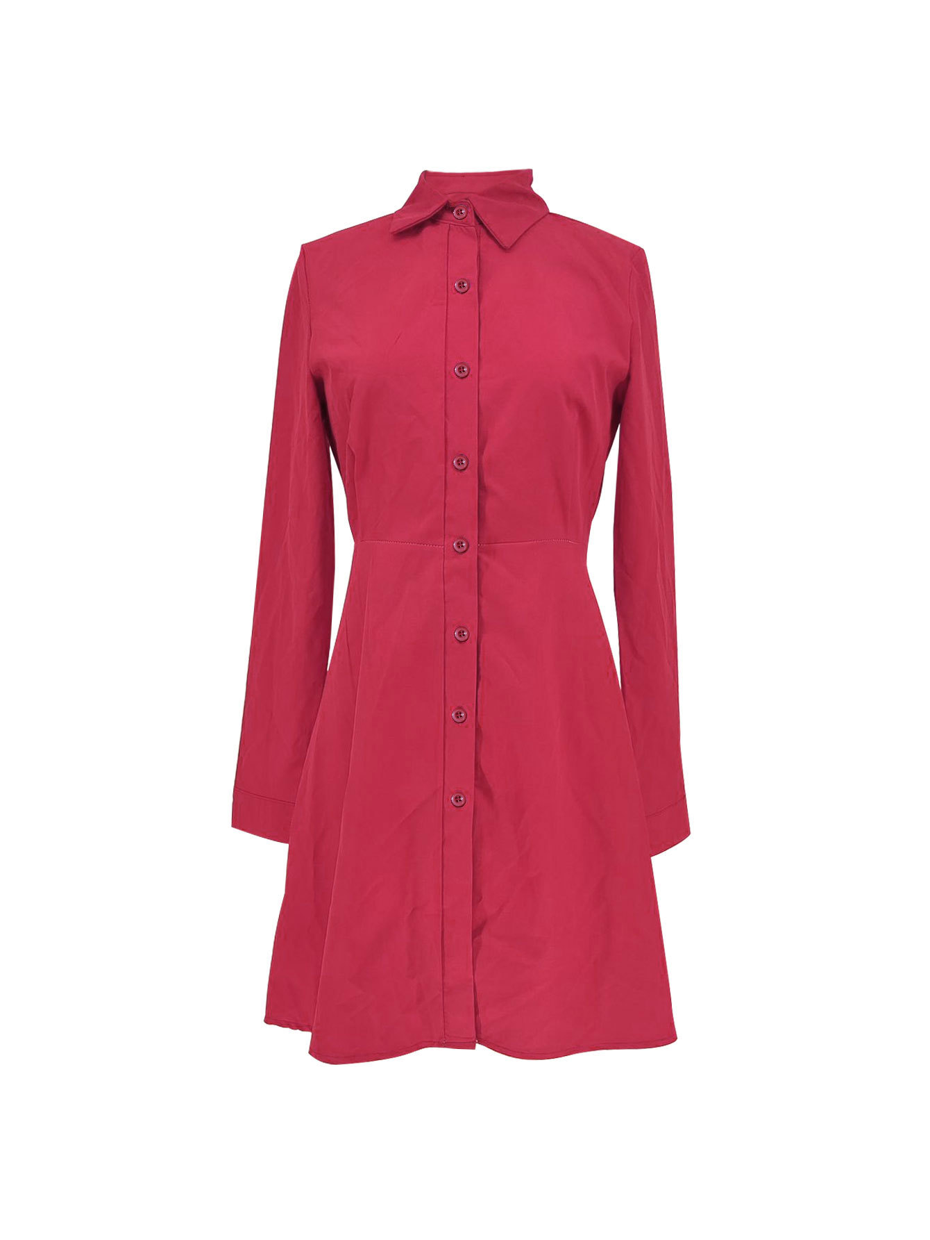 Women Spring Casual Red Long Sleeve Shirt Dress