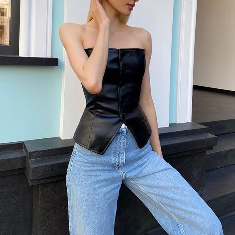 Summer Women's PU Leather Strapless Tight-Fit Sexy Vest