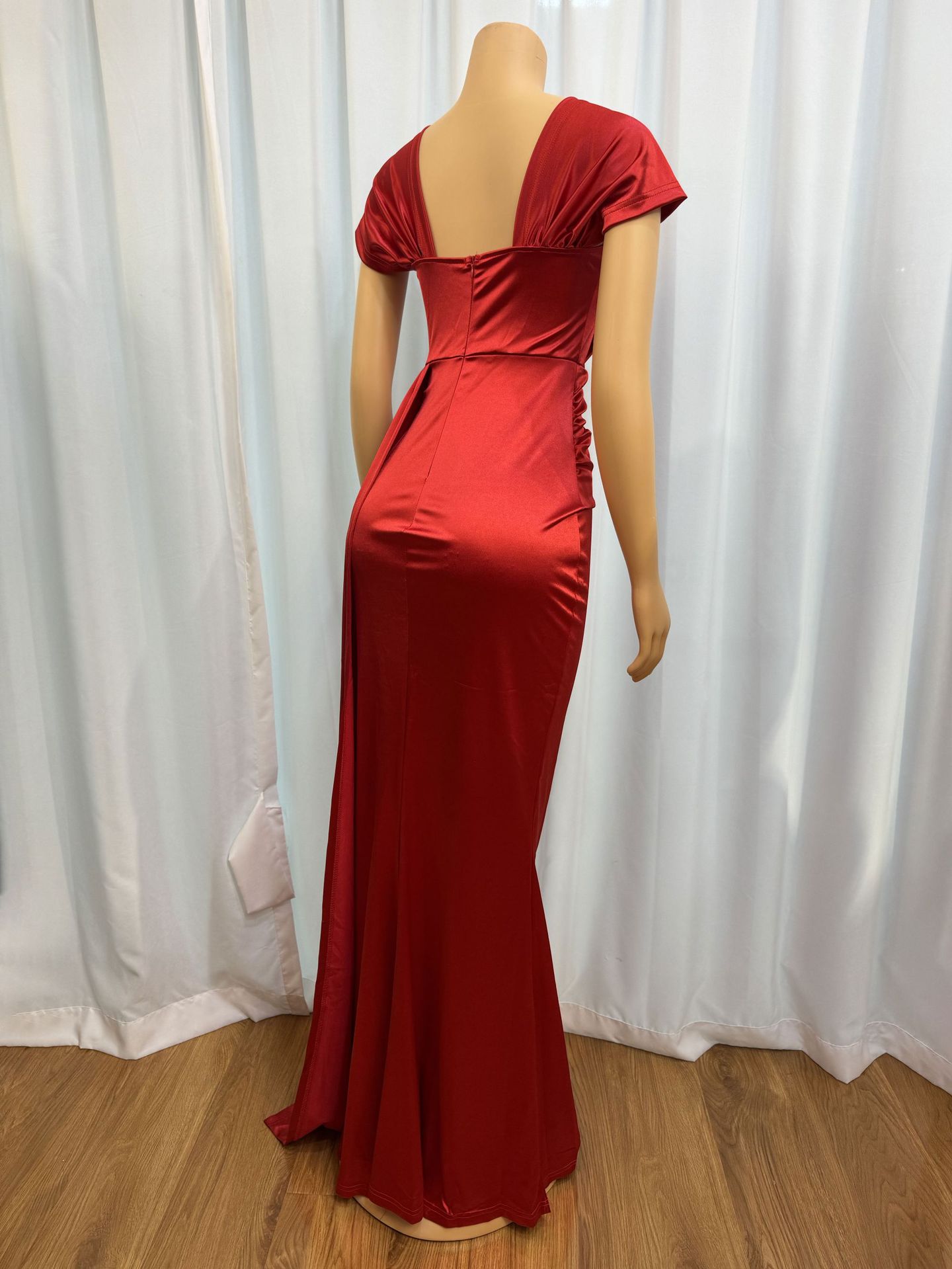Solid Color Sexy Low-Back Slim Asymmetrical Long Dress