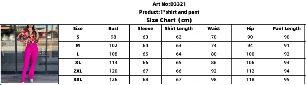 Women's Spring Printed Long-Sleeve Shirt and High-Waist Trousers Two-Piece Set
