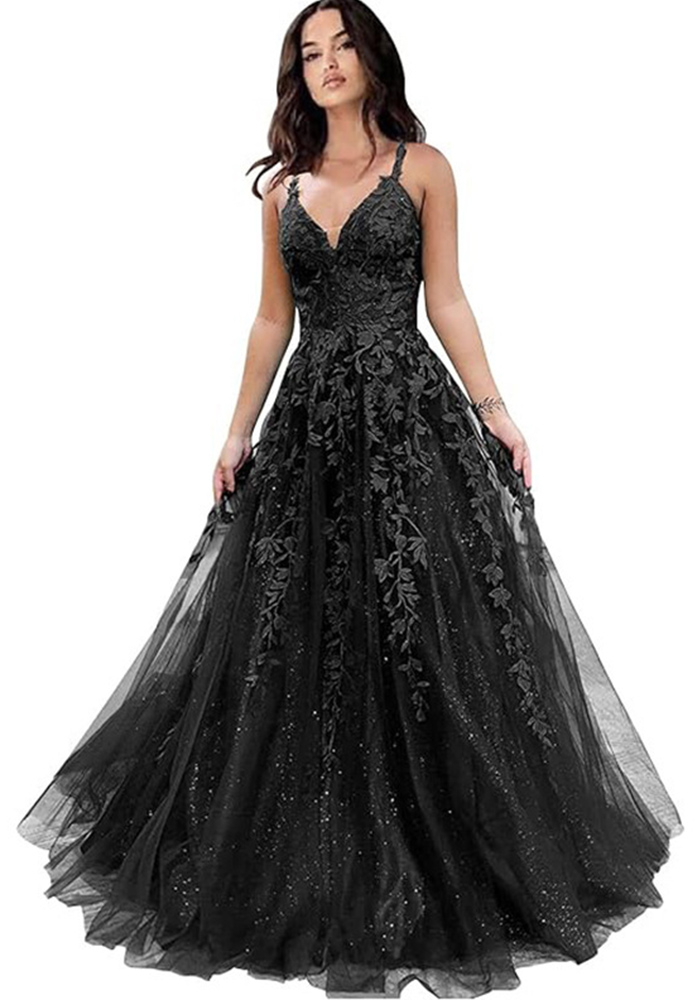 Women Sexy V-Neck Backless Lace Evening Dress