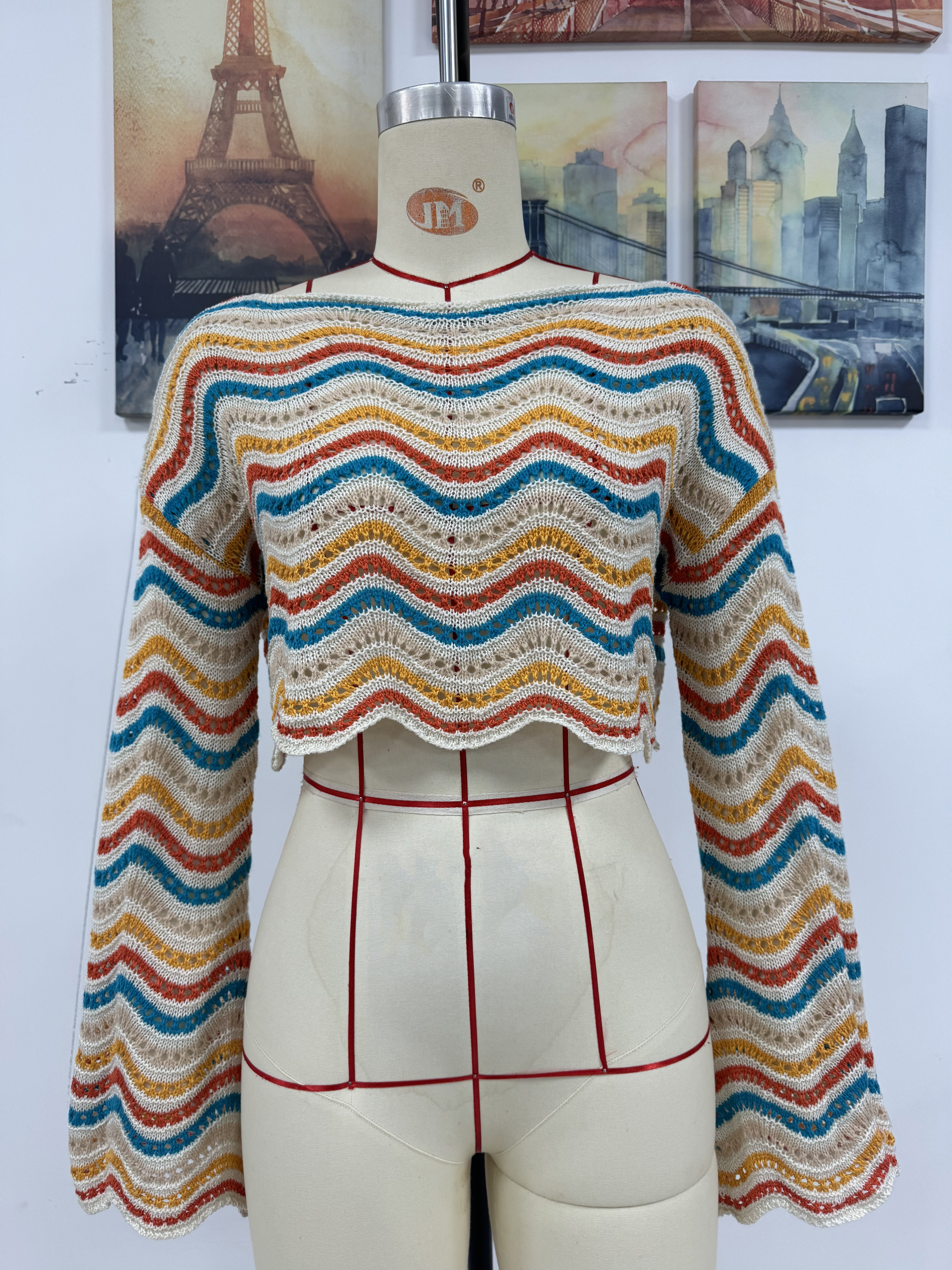 Spring/Summer Round Neck Striped Cover-Up Knit Top