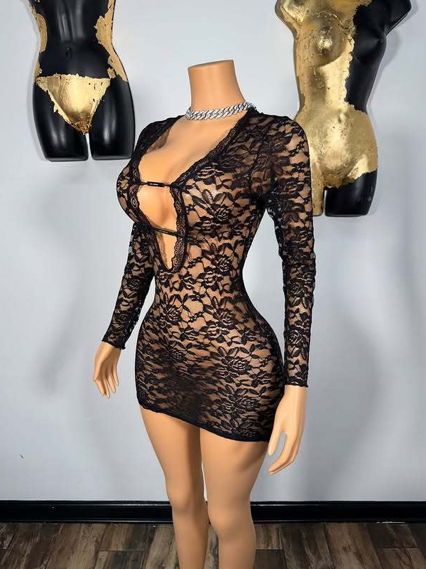 Women Sexy Lace Hollow Bodycon Dress